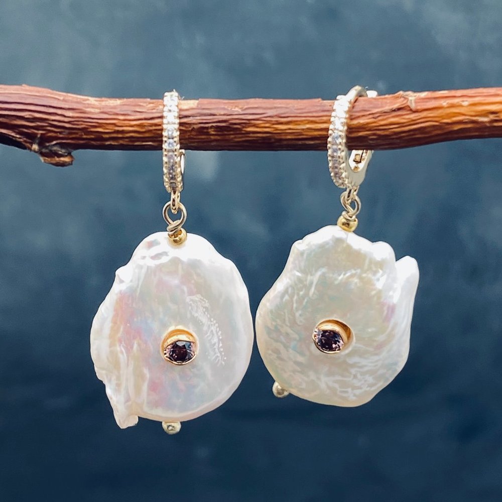 Anthropologie pearl earrings June Birthstone CZ